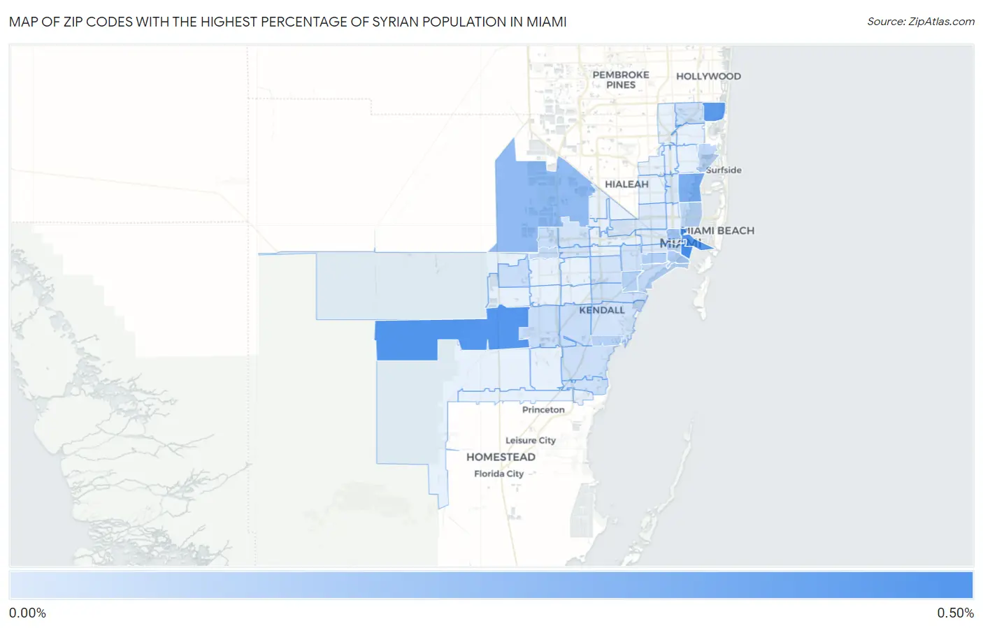Zip Codes with the Highest Percentage of Syrian Population in Miami Map