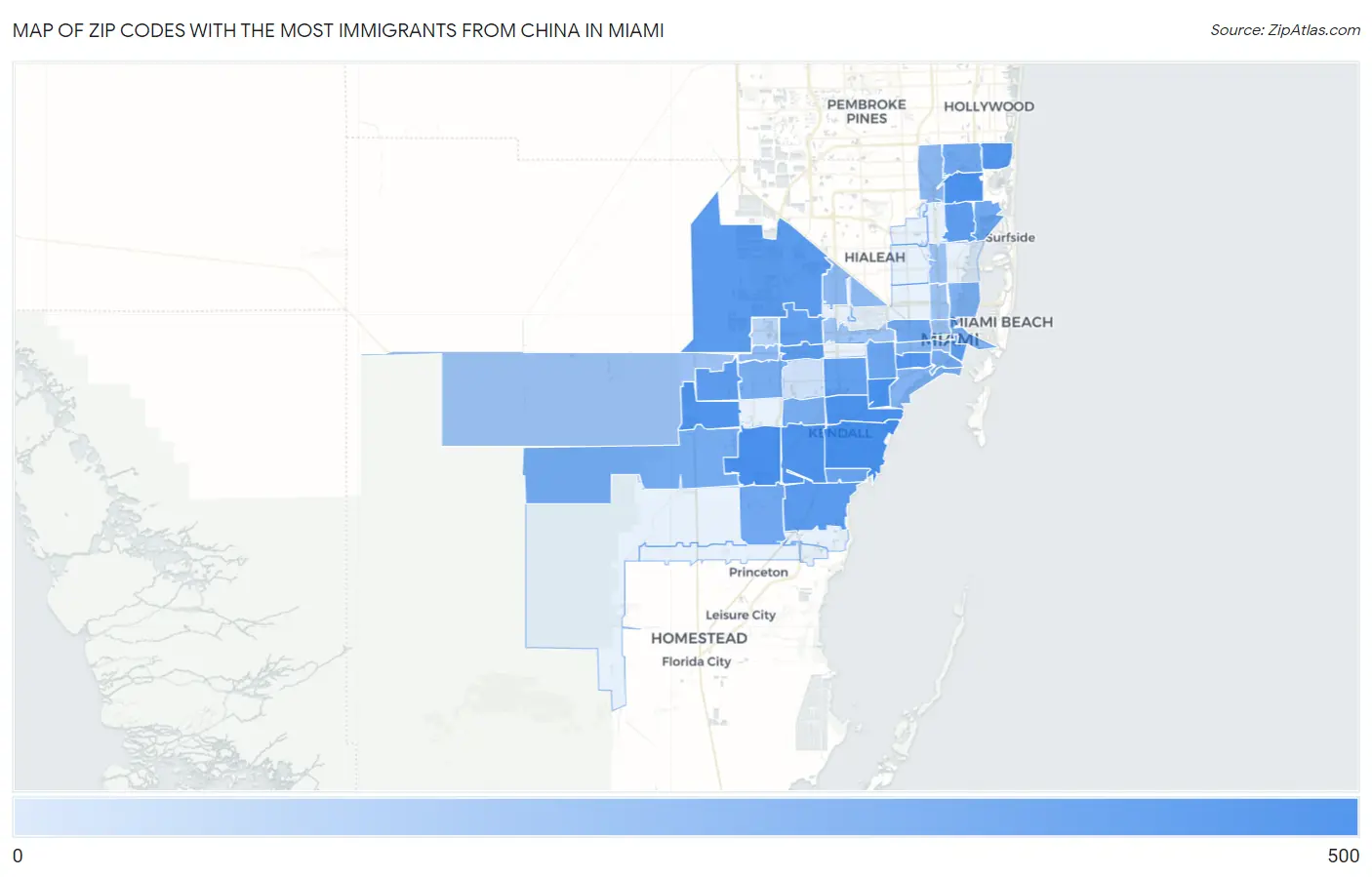 Zip Codes with the Most Immigrants from China in Miami Map