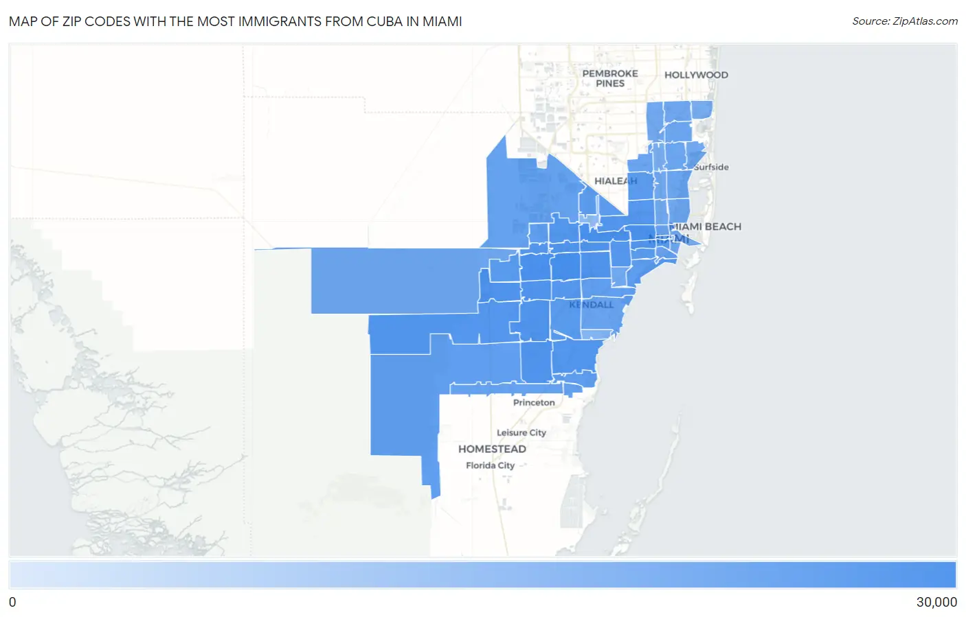 Zip Codes with the Most Immigrants from Cuba in Miami Map