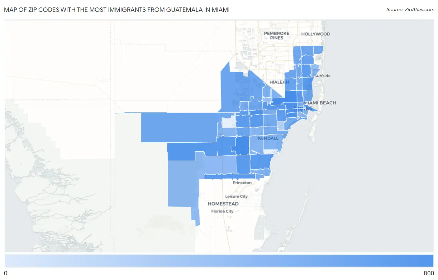 Zip Codes with the Most Immigrants from Guatemala in Miami Map
