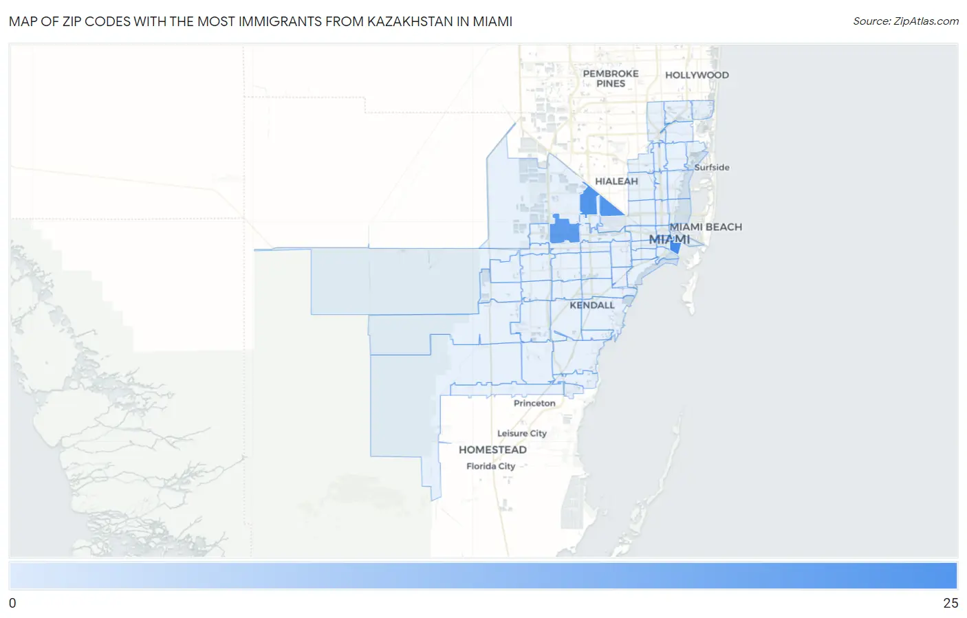 Zip Codes with the Most Immigrants from Kazakhstan in Miami Map