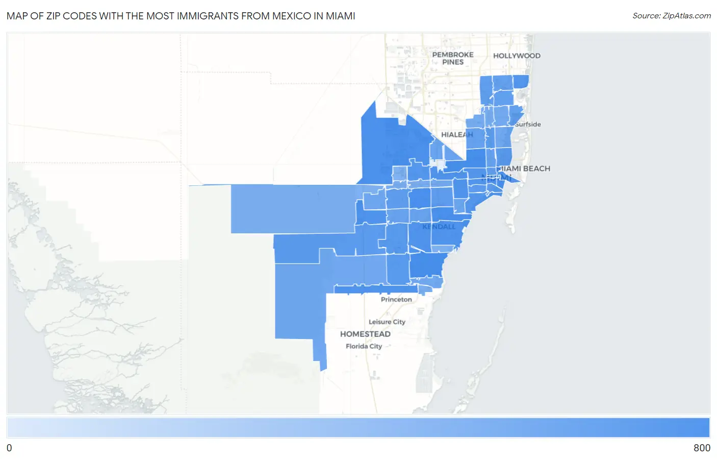 Zip Codes with the Most Immigrants from Mexico in Miami Map