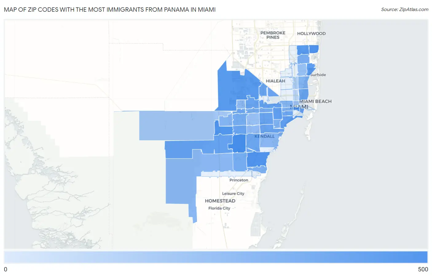 Zip Codes with the Most Immigrants from Panama in Miami Map