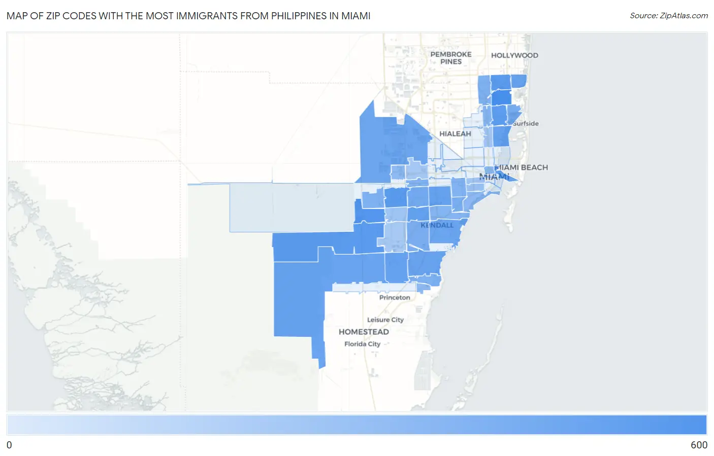 Zip Codes with the Most Immigrants from Philippines in Miami Map
