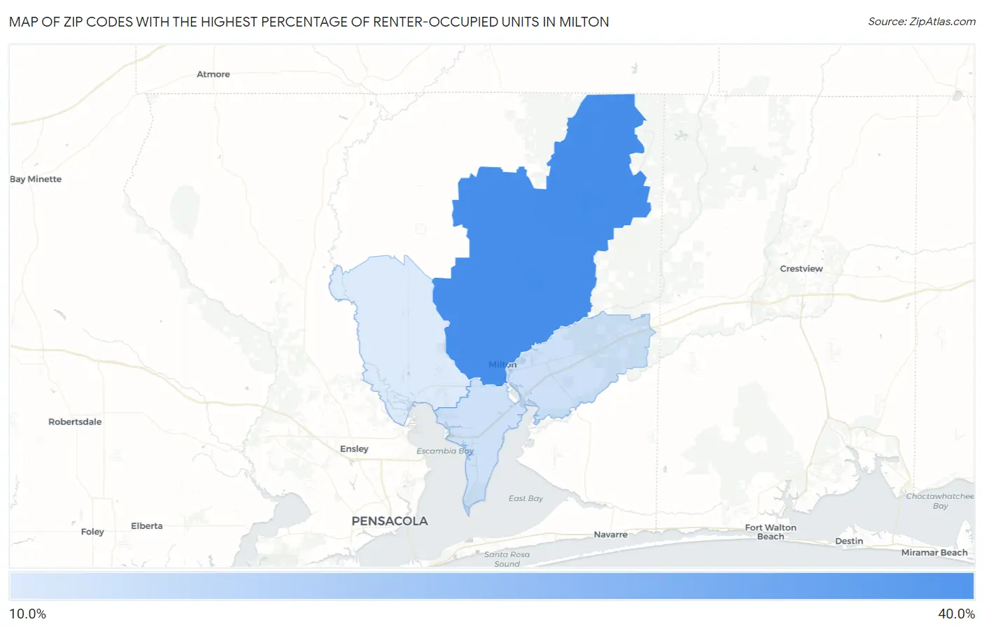 Zip Codes with the Highest Percentage of Renter-Occupied Units in Milton Map