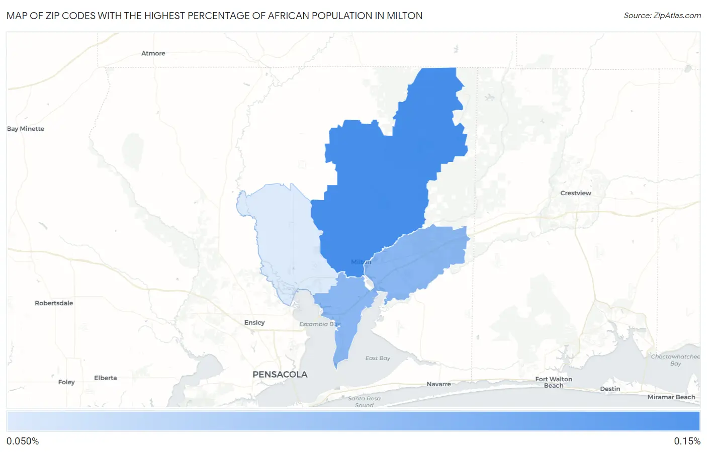Zip Codes with the Highest Percentage of African Population in Milton Map