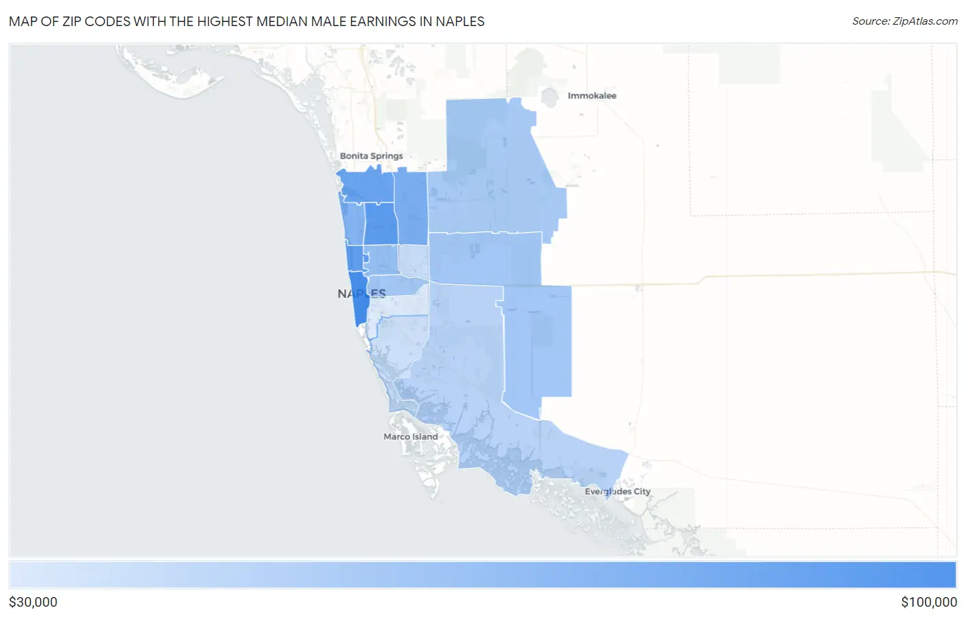 Zip Codes with the Highest Median Male Earnings in Naples Map