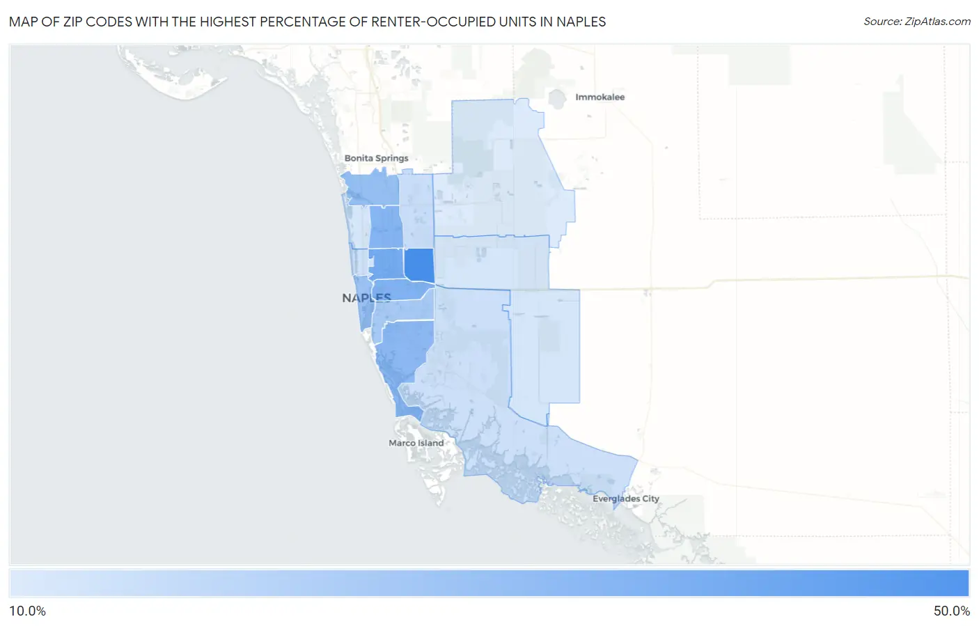 Zip Codes with the Highest Percentage of Renter-Occupied Units in Naples Map