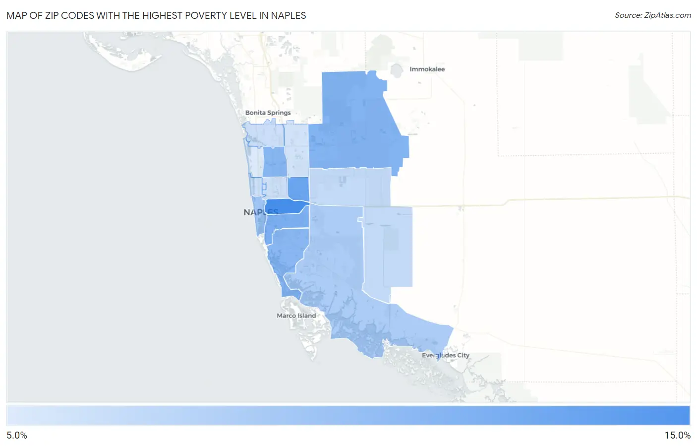 Zip Codes with the Highest Poverty Level in Naples Map