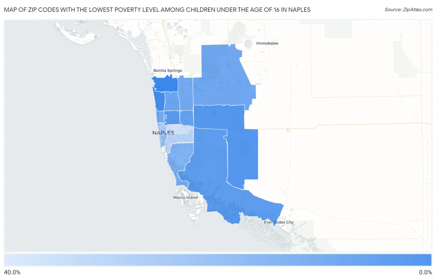 Zip Codes with the Lowest Poverty Level Among Children Under the Age of 16 in Naples Map