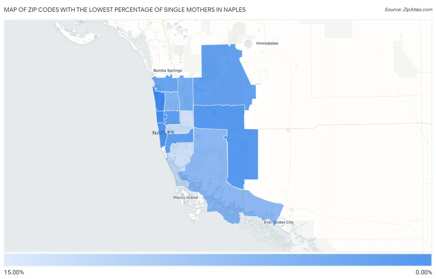 Zip Codes with the Lowest Percentage of Single Mothers in Naples Map