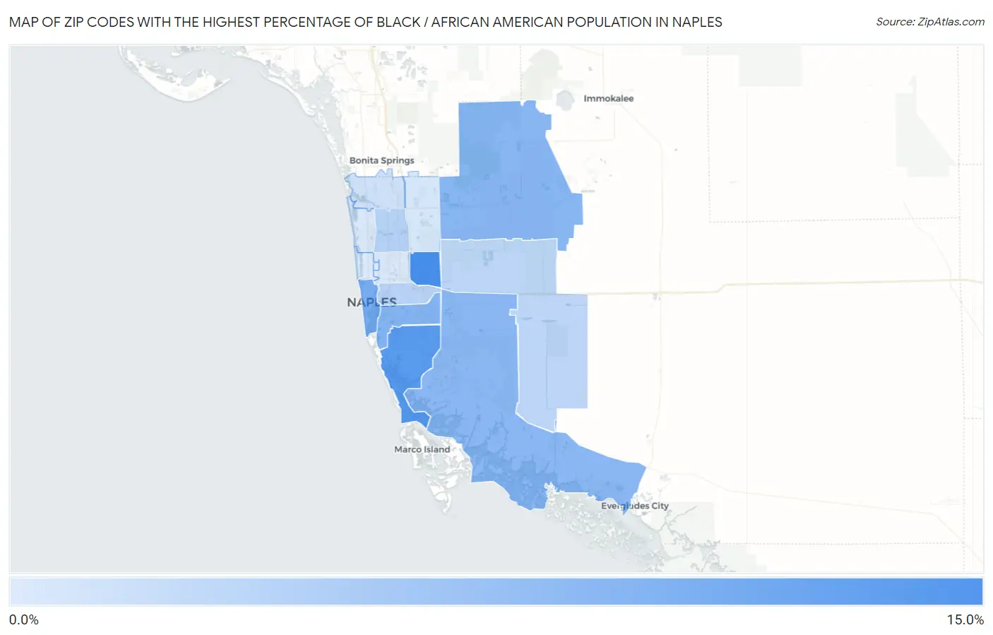 Zip Codes with the Highest Percentage of Black / African American Population in Naples Map