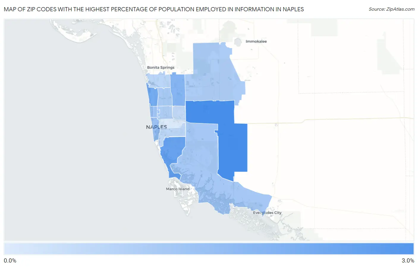 Zip Codes with the Highest Percentage of Population Employed in Information in Naples Map