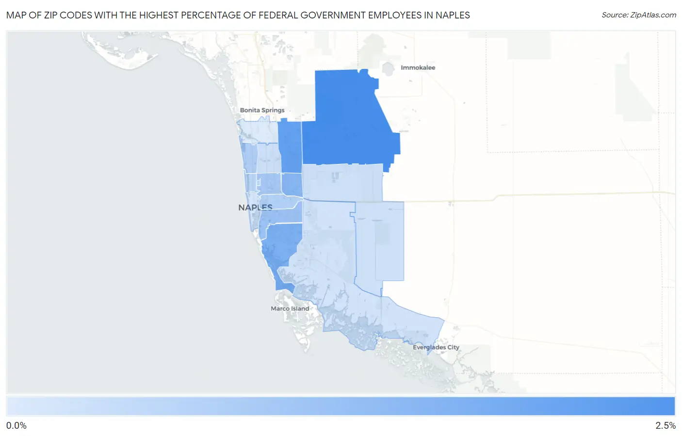 Zip Codes with the Highest Percentage of Federal Government Employees in Naples Map