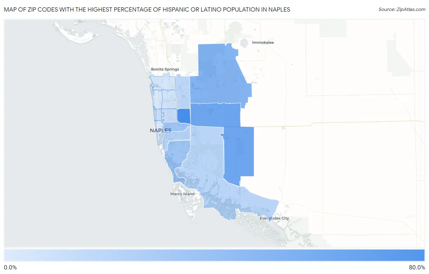Zip Codes with the Highest Percentage of Hispanic or Latino Population in Naples Map