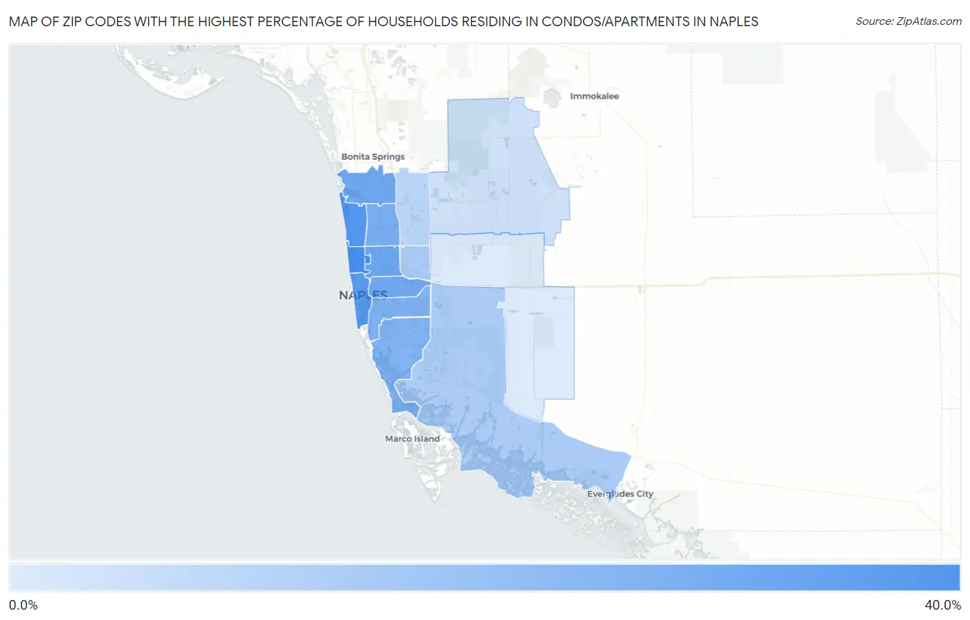 Zip Codes with the Highest Percentage of Households Residing in Condos/Apartments in Naples Map