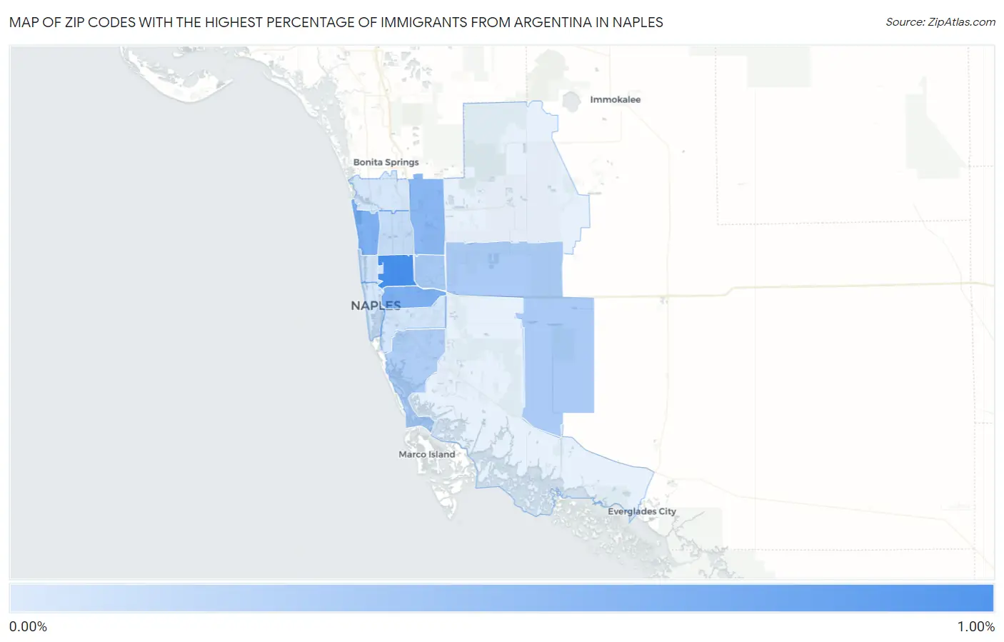 Zip Codes with the Highest Percentage of Immigrants from Argentina in Naples Map