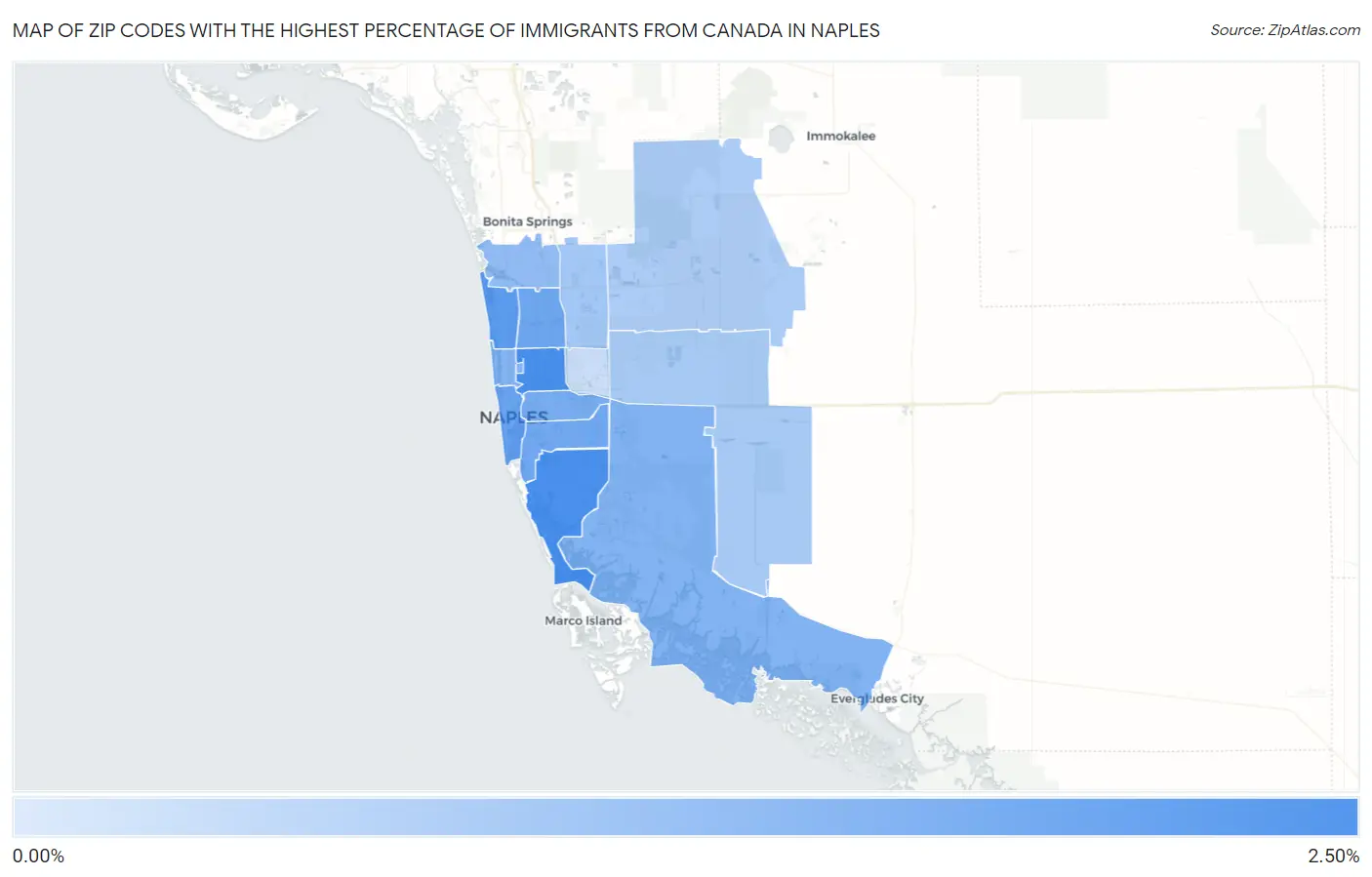Zip Codes with the Highest Percentage of Immigrants from Canada in Naples Map
