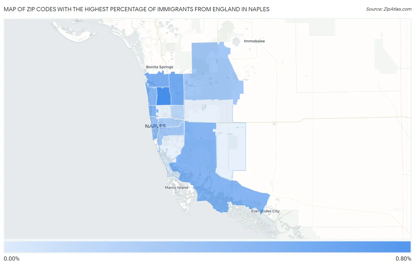 Zip Codes with the Highest Percentage of Immigrants from England in Naples Map