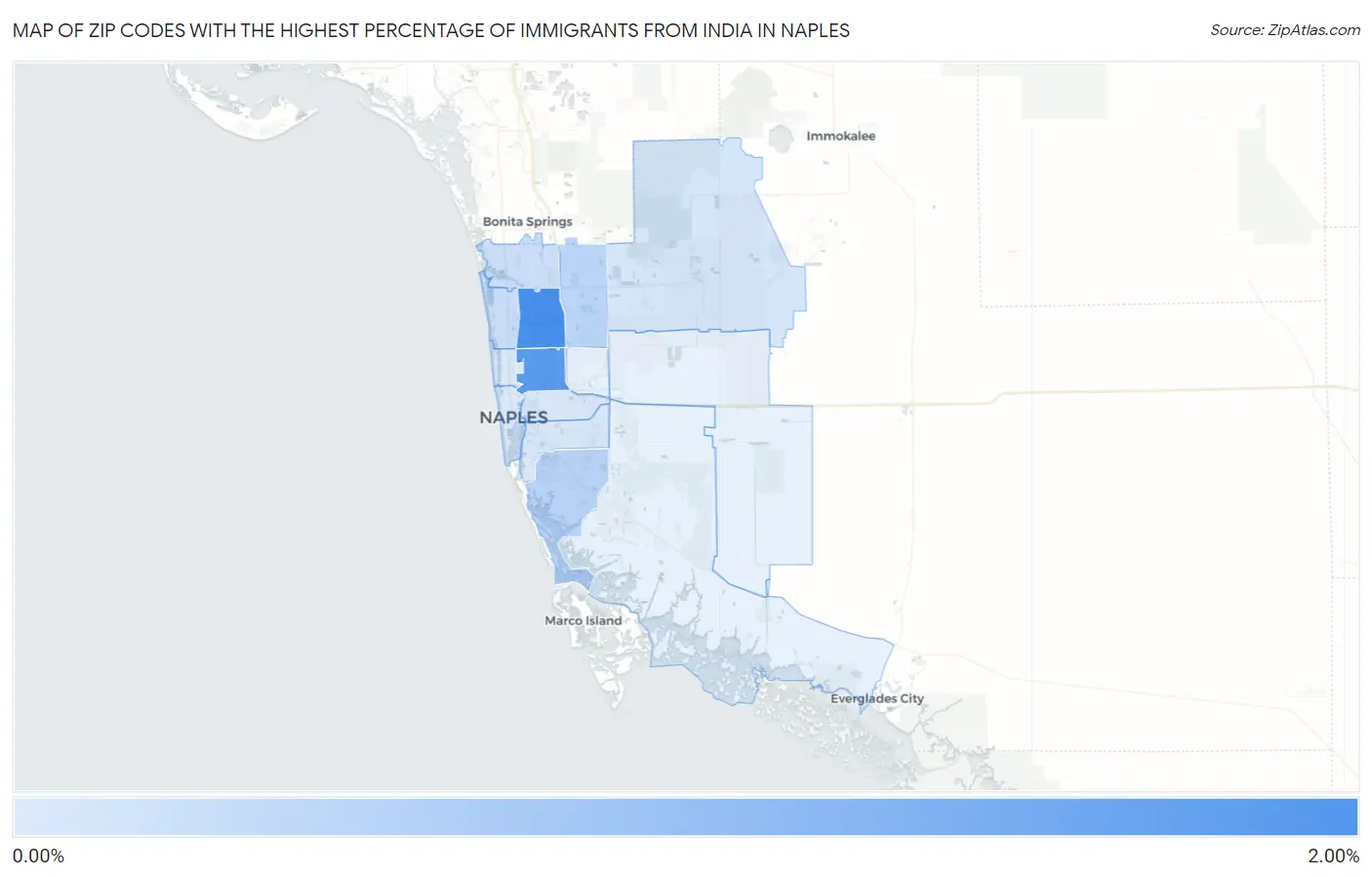 Zip Codes with the Highest Percentage of Immigrants from India in Naples Map