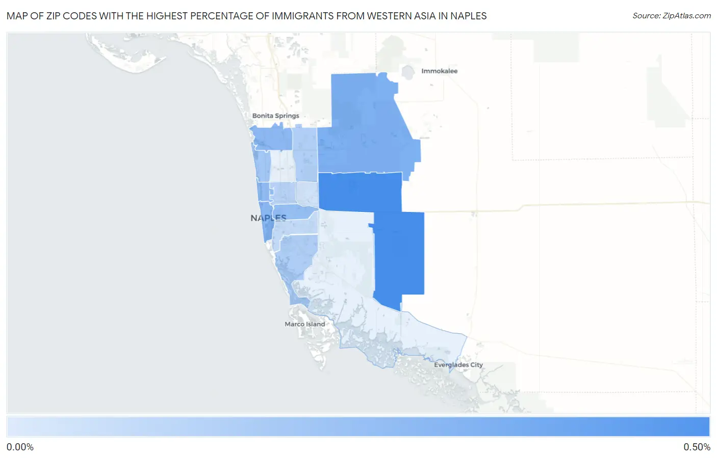 Zip Codes with the Highest Percentage of Immigrants from Western Asia in Naples Map