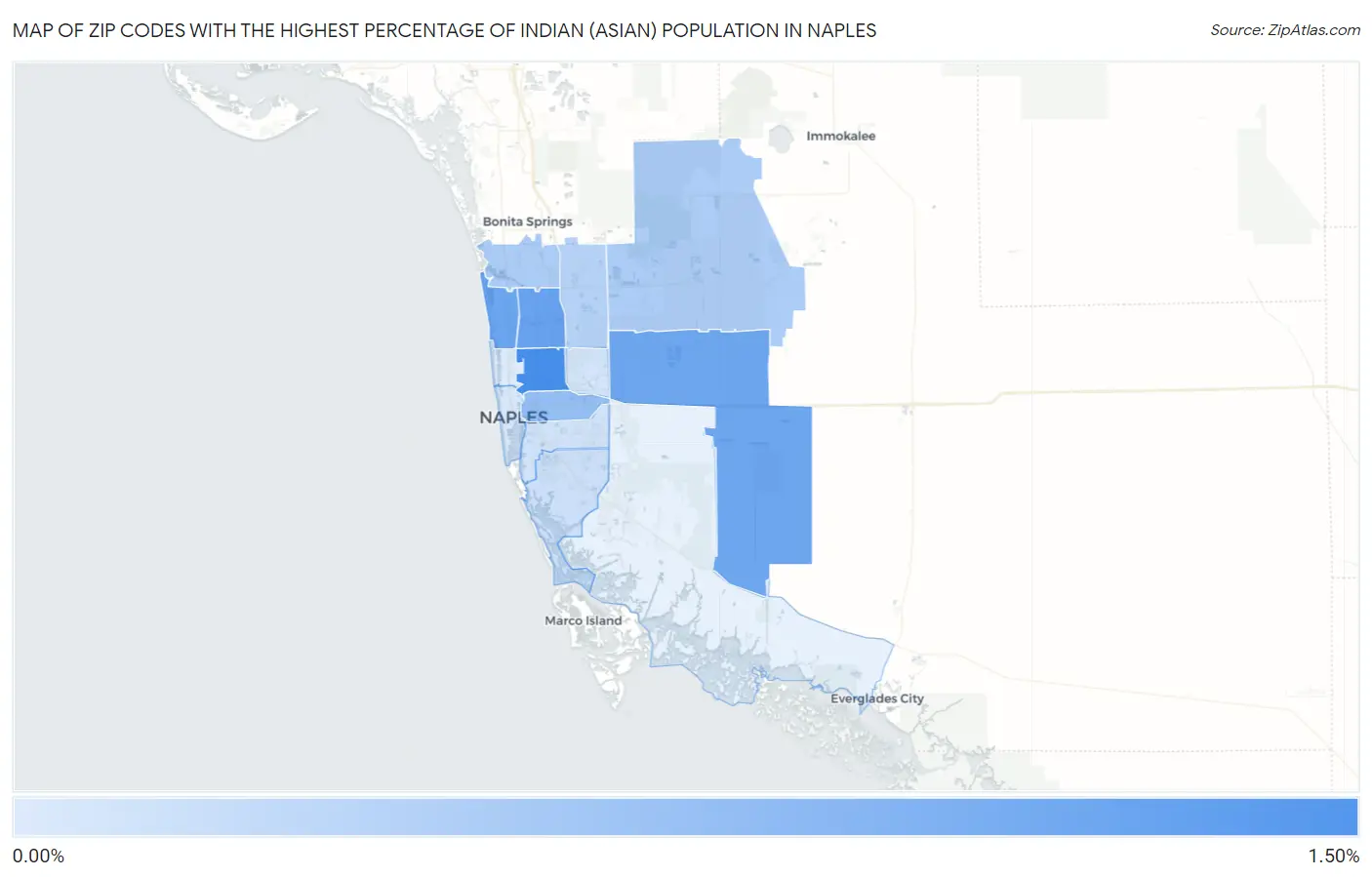 Zip Codes with the Highest Percentage of Indian (Asian) Population in Naples Map