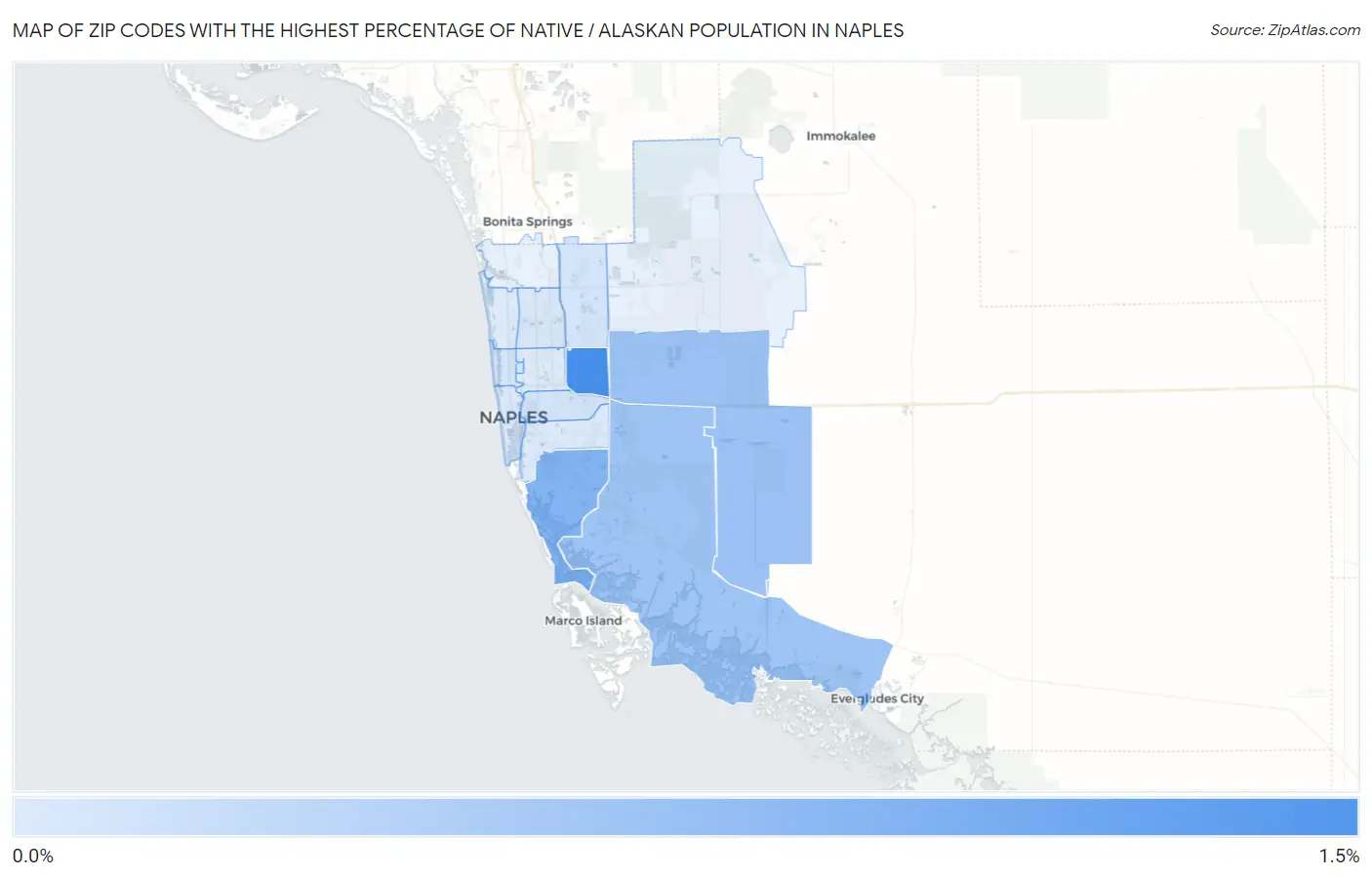 Zip Codes with the Highest Percentage of Native / Alaskan Population in Naples Map