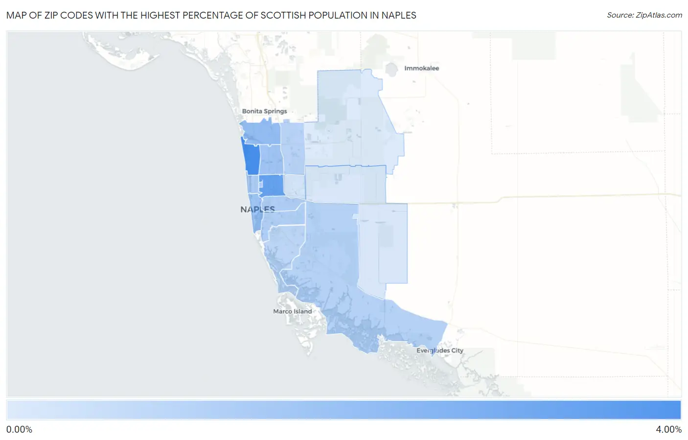 Zip Codes with the Highest Percentage of Scottish Population in Naples Map