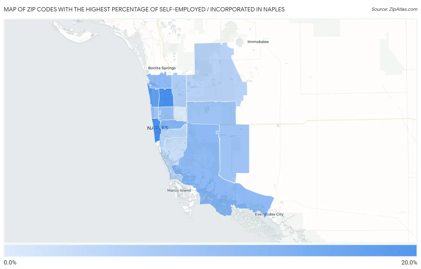 Zip Codes with the Highest Percentage of Self-Employed / Incorporated in Naples Map