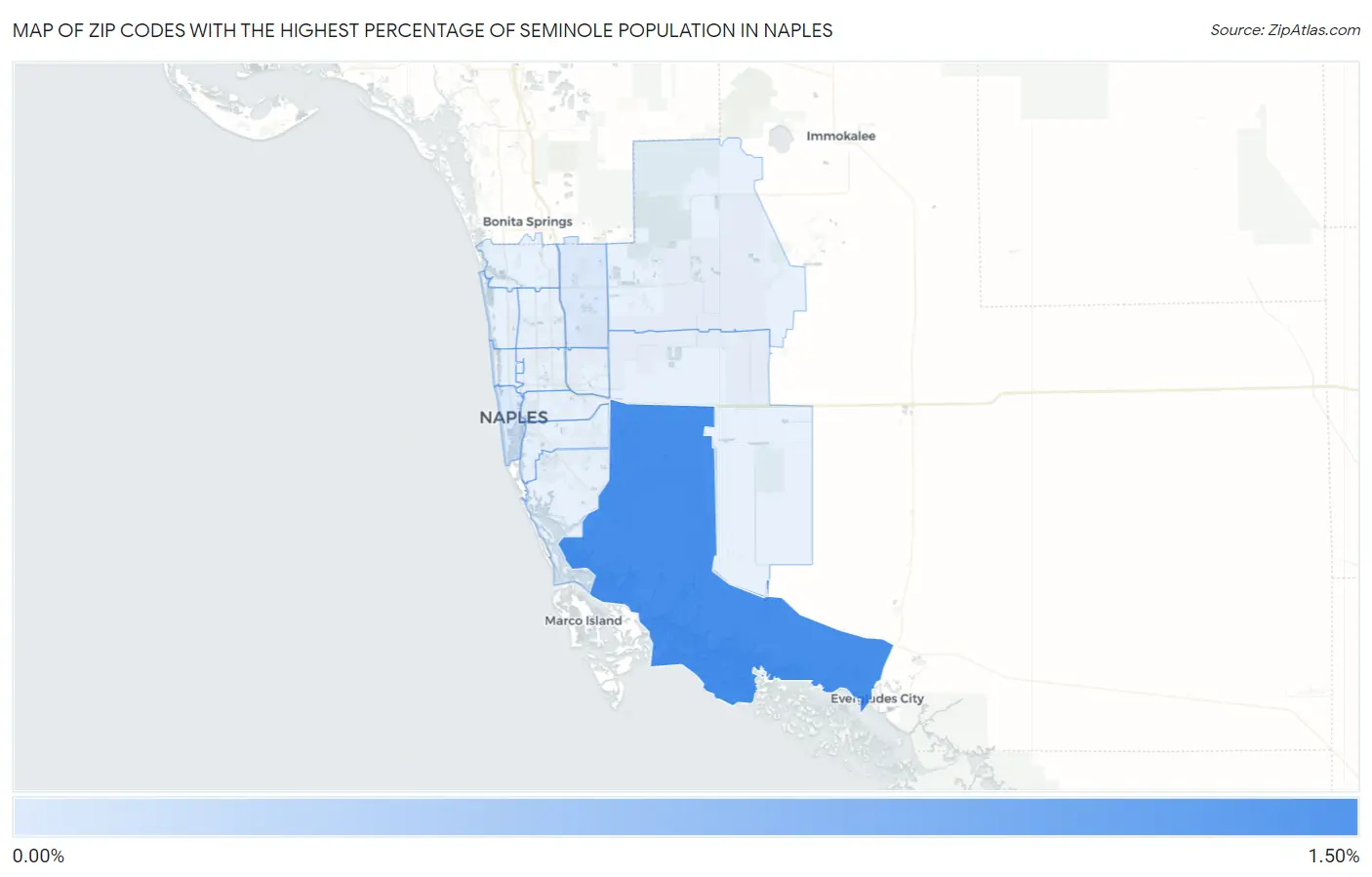 Zip Codes with the Highest Percentage of Seminole Population in Naples Map