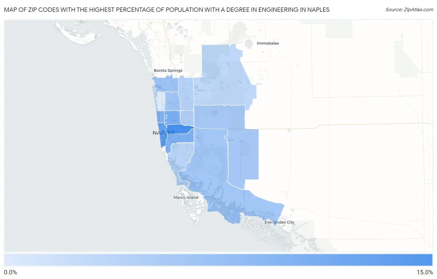 Zip Codes with the Highest Percentage of Population with a Degree in Engineering in Naples Map