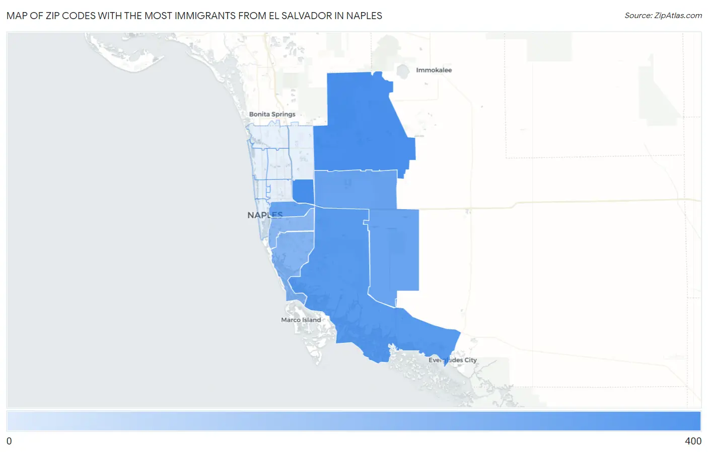 Zip Codes with the Most Immigrants from El Salvador in Naples Map