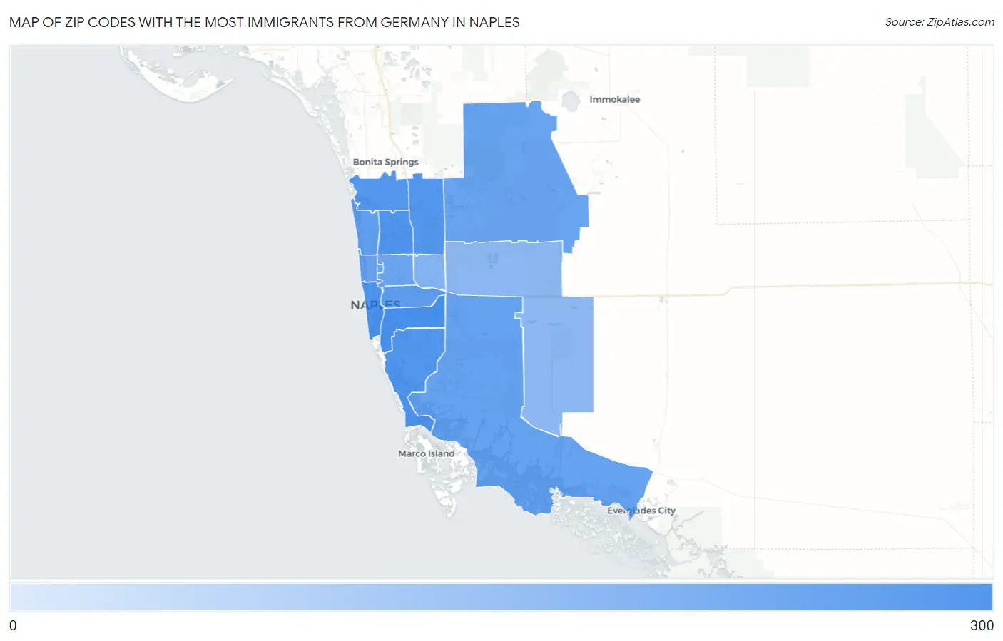 Zip Codes with the Most Immigrants from Germany in Naples Map