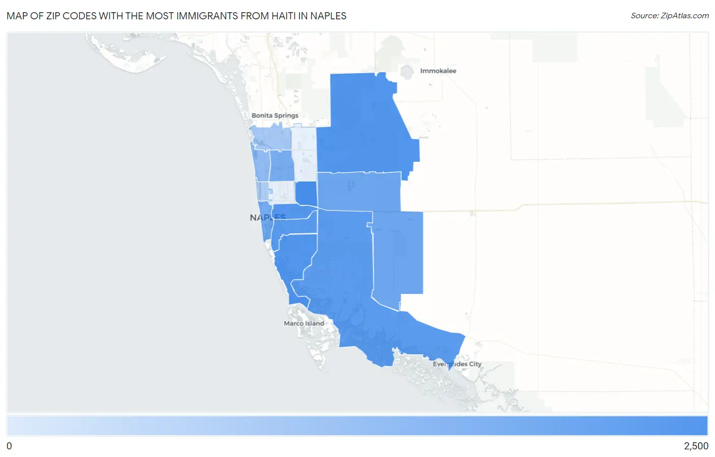 Zip Codes with the Most Immigrants from Haiti in Naples Map
