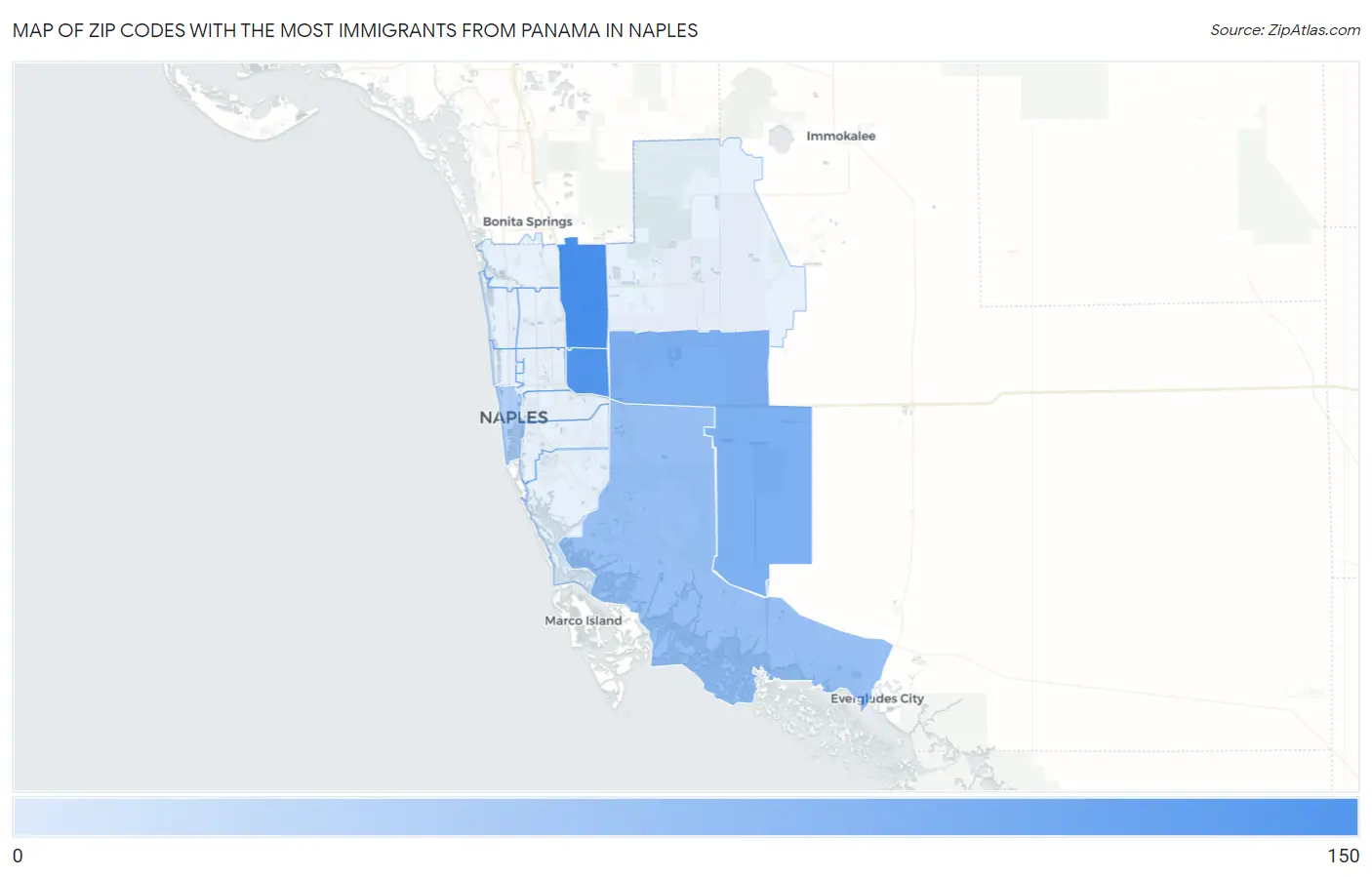 Zip Codes with the Most Immigrants from Panama in Naples Map