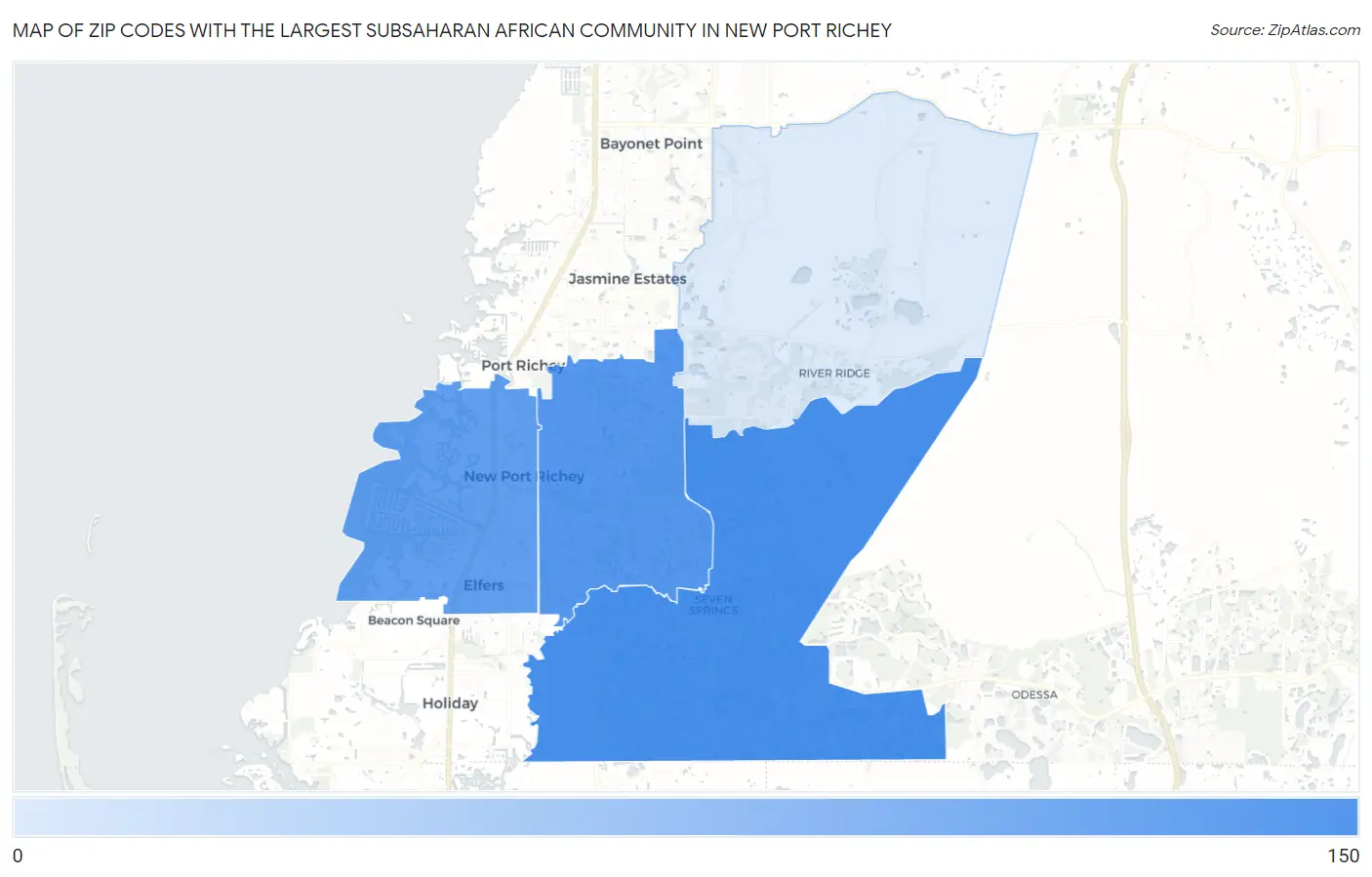 Zip Codes with the Largest Subsaharan African Community in New Port Richey Map