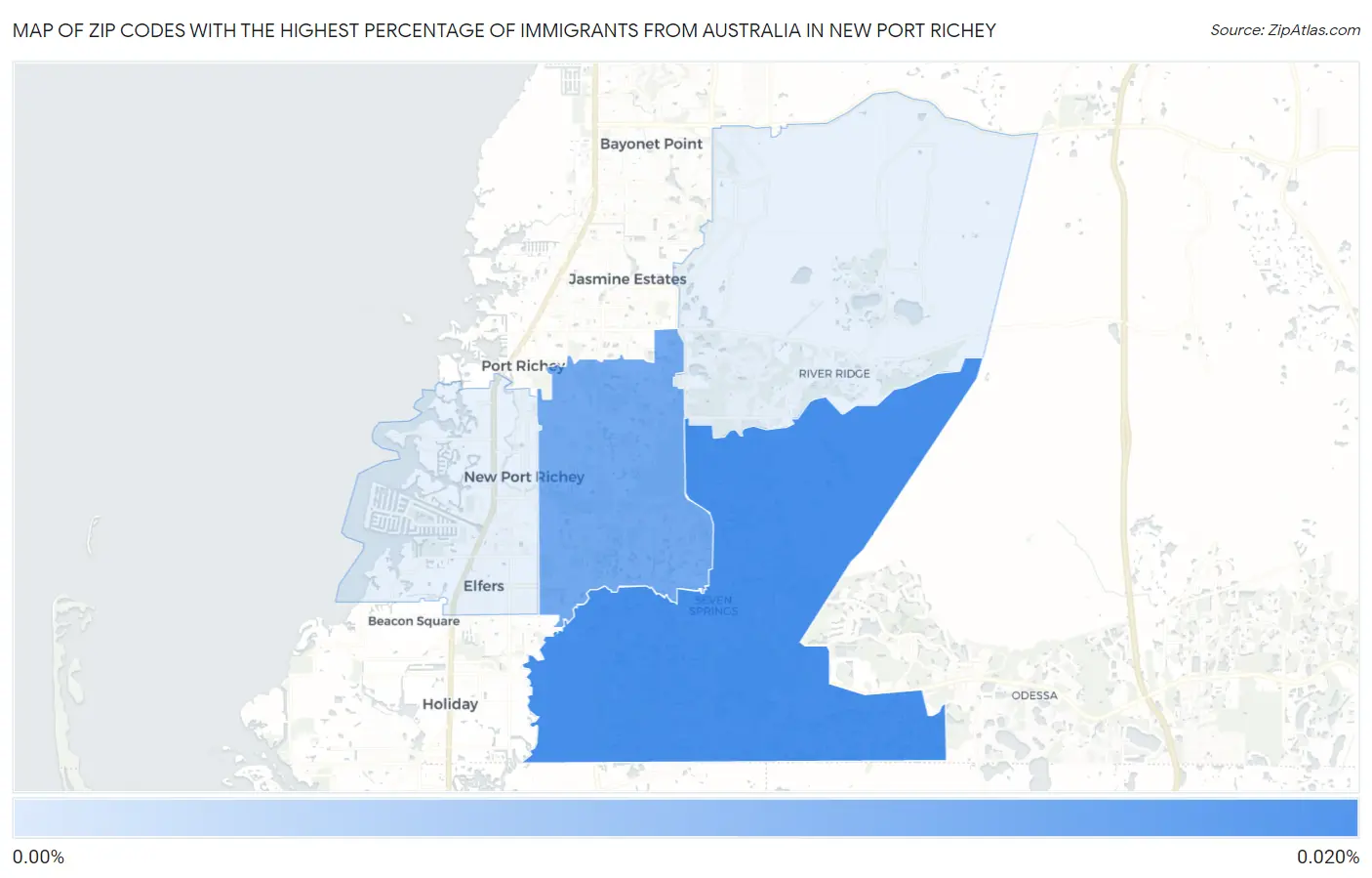 Zip Codes with the Highest Percentage of Immigrants from Australia in New Port Richey Map