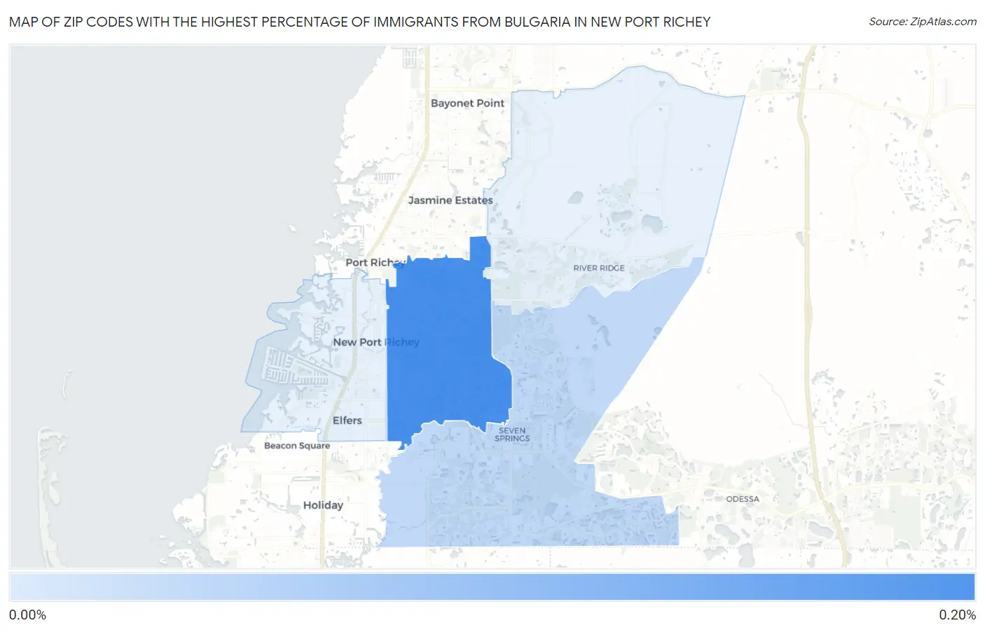 Zip Codes with the Highest Percentage of Immigrants from Bulgaria in New Port Richey Map