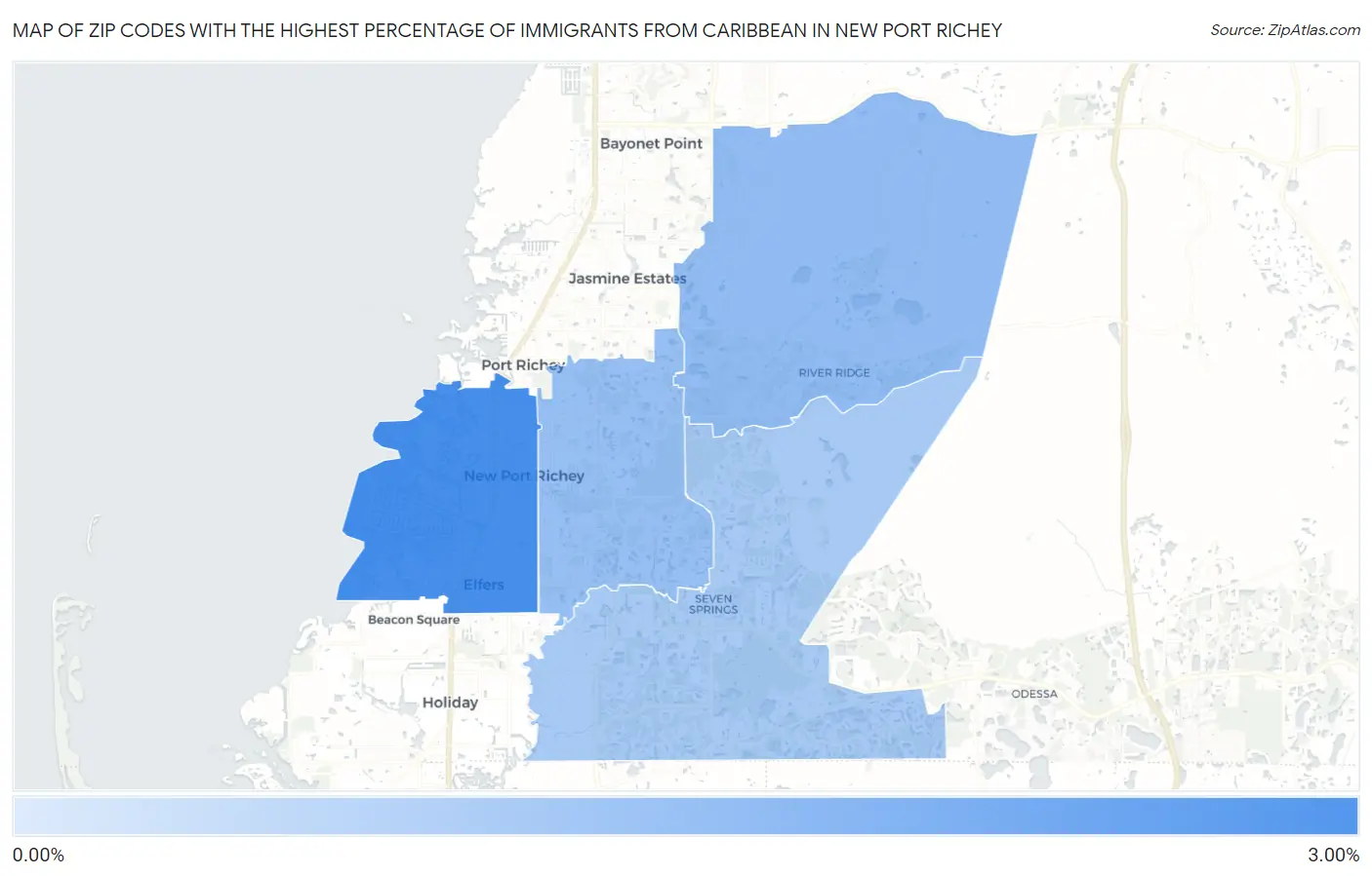 Zip Codes with the Highest Percentage of Immigrants from Caribbean in New Port Richey Map
