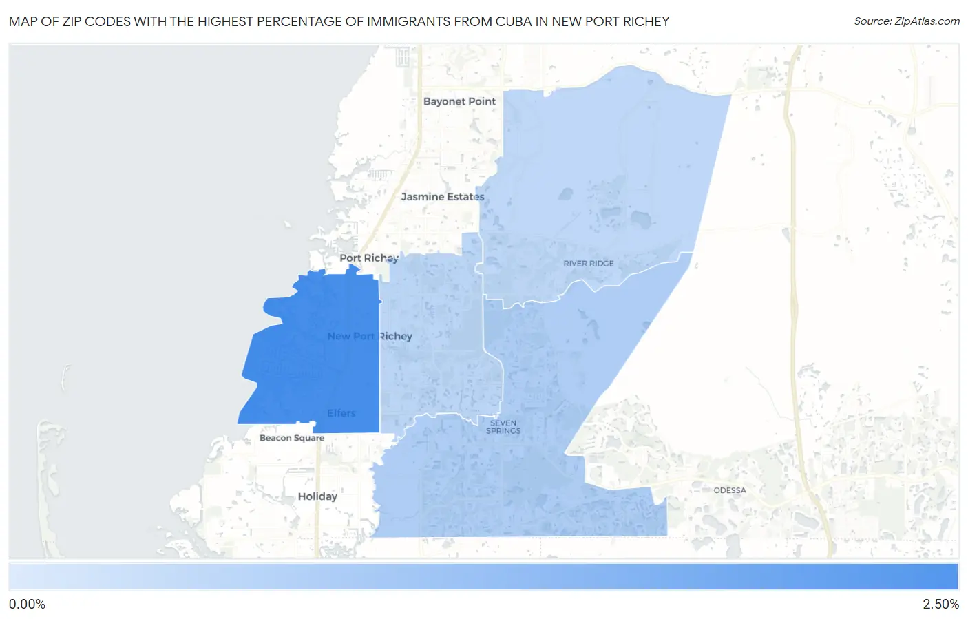 Zip Codes with the Highest Percentage of Immigrants from Cuba in New Port Richey Map
