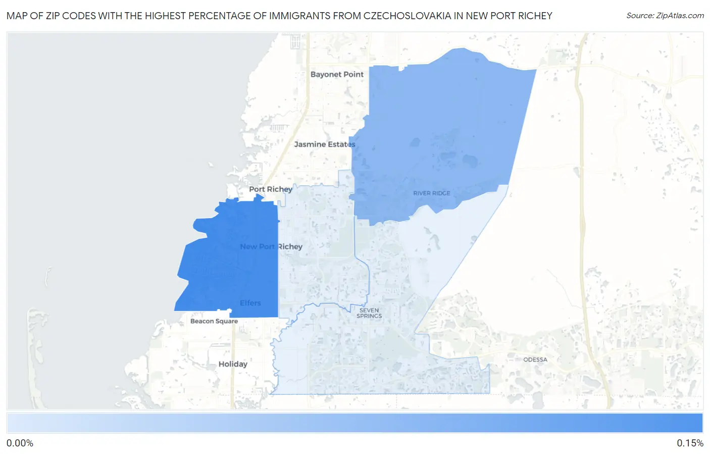 Zip Codes with the Highest Percentage of Immigrants from Czechoslovakia in New Port Richey Map