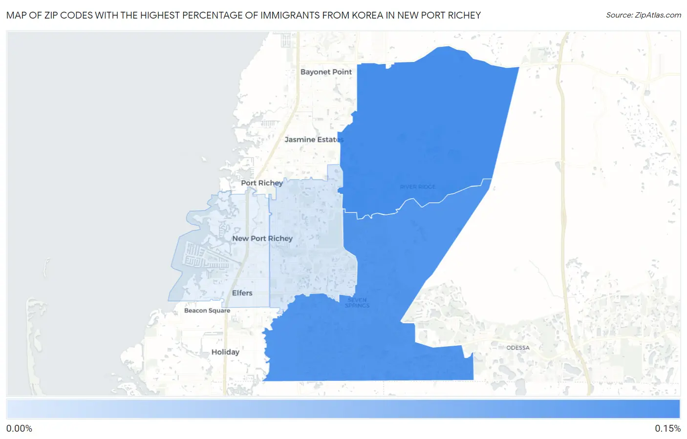 Zip Codes with the Highest Percentage of Immigrants from Korea in New Port Richey Map