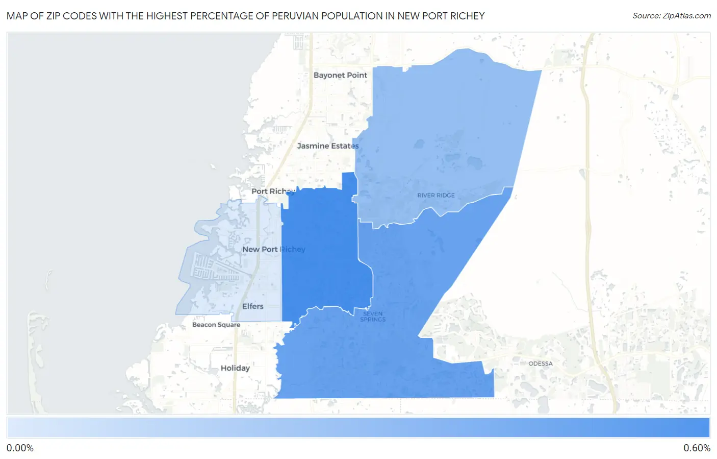 Zip Codes with the Highest Percentage of Peruvian Population in New Port Richey Map