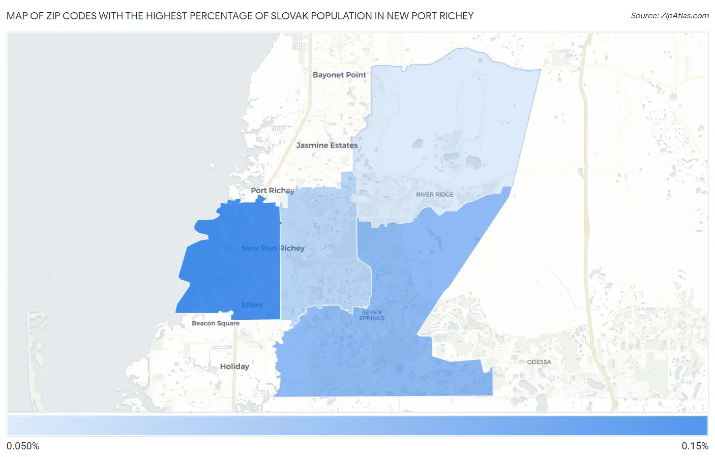 Zip Codes with the Highest Percentage of Slovak Population in New Port Richey Map