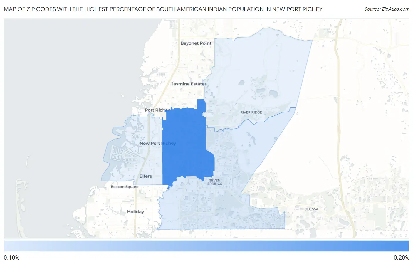 Zip Codes with the Highest Percentage of South American Indian Population in New Port Richey Map