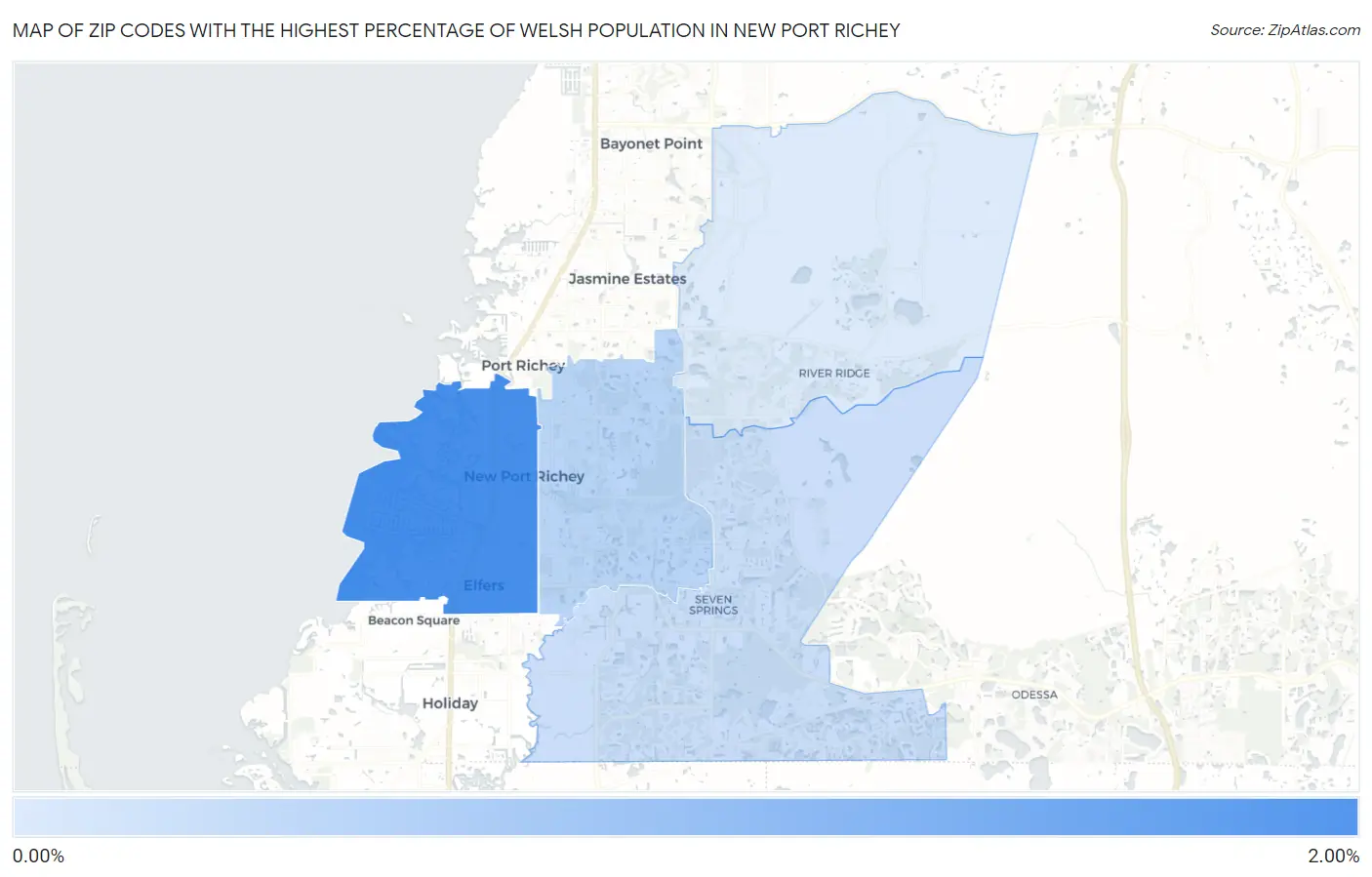 Zip Codes with the Highest Percentage of Welsh Population in New Port Richey Map