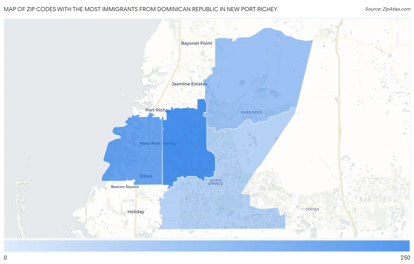 Zip Codes with the Most Immigrants from Dominican Republic in New Port Richey Map