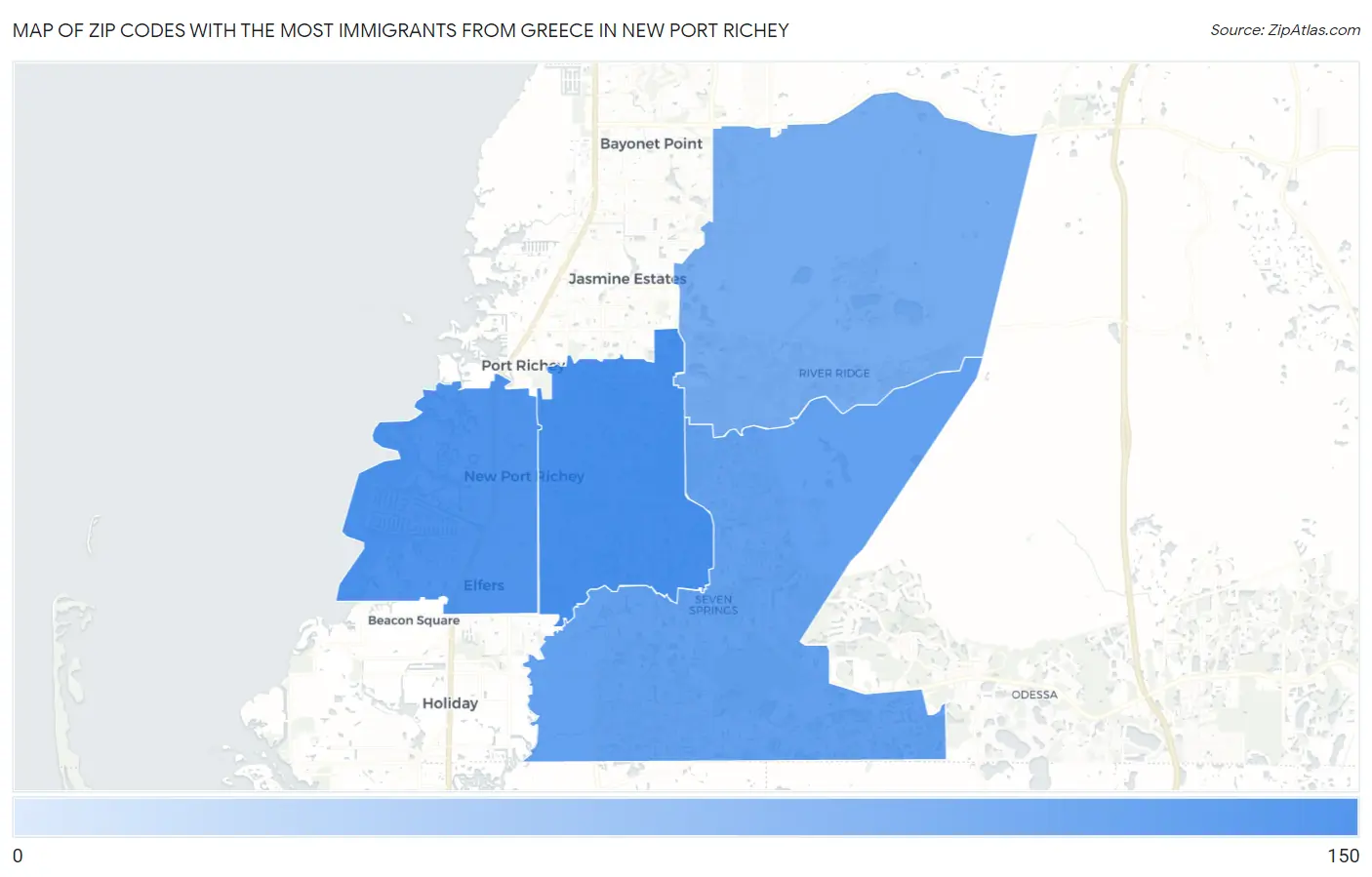 Zip Codes with the Most Immigrants from Greece in New Port Richey Map