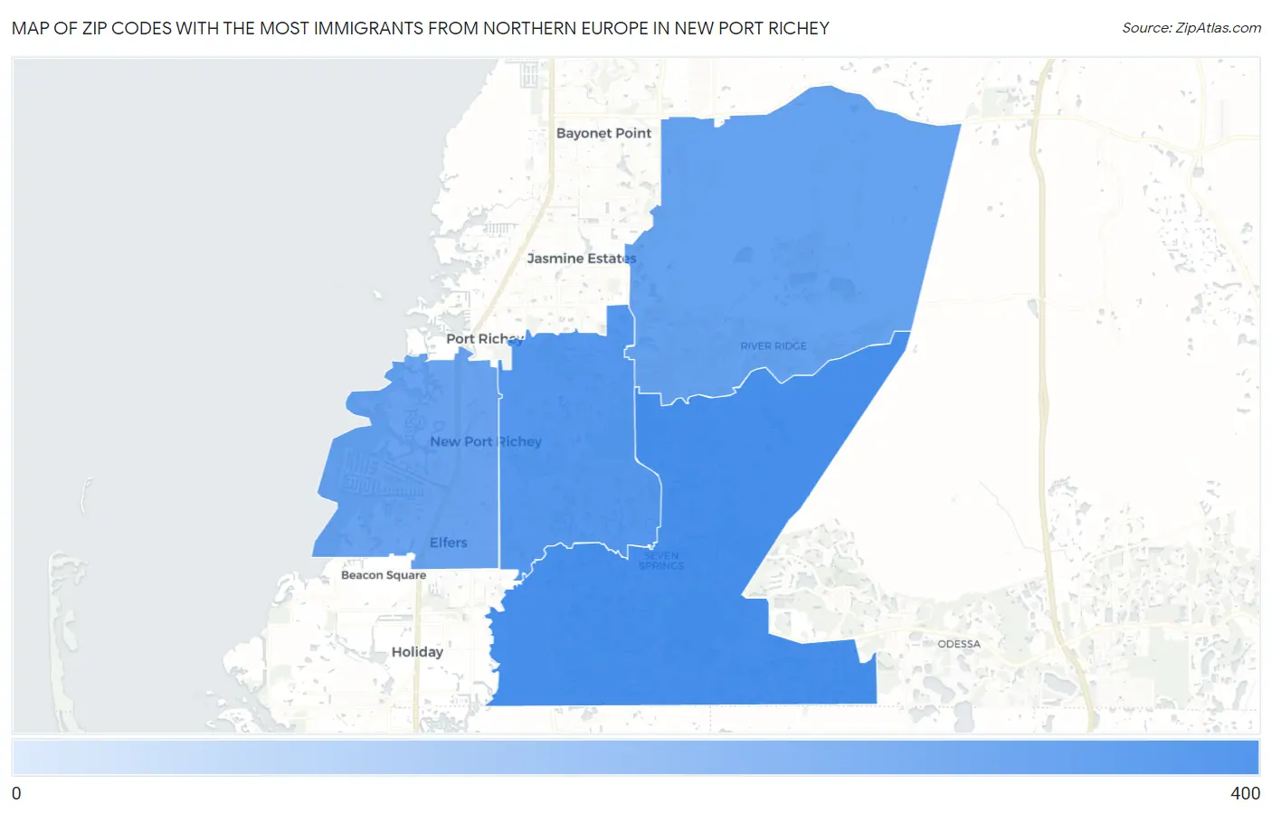 Zip Codes with the Most Immigrants from Northern Europe in New Port Richey Map