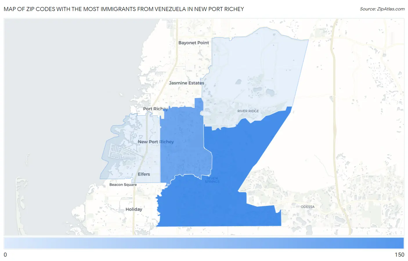 Zip Codes with the Most Immigrants from Venezuela in New Port Richey Map